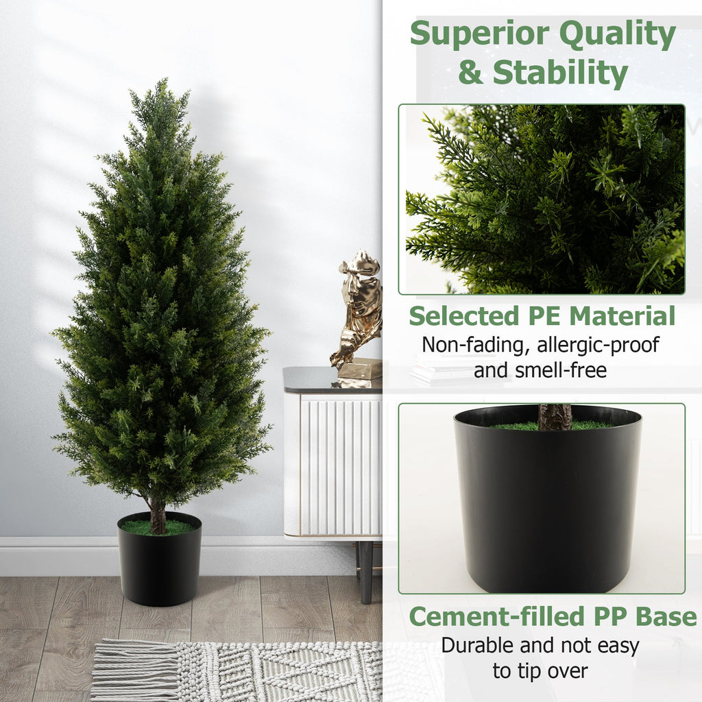 3 Feet Artificial Topiary Cedar Tree with Cement Plastic Pot and Faux Moss-Green DirectDeals