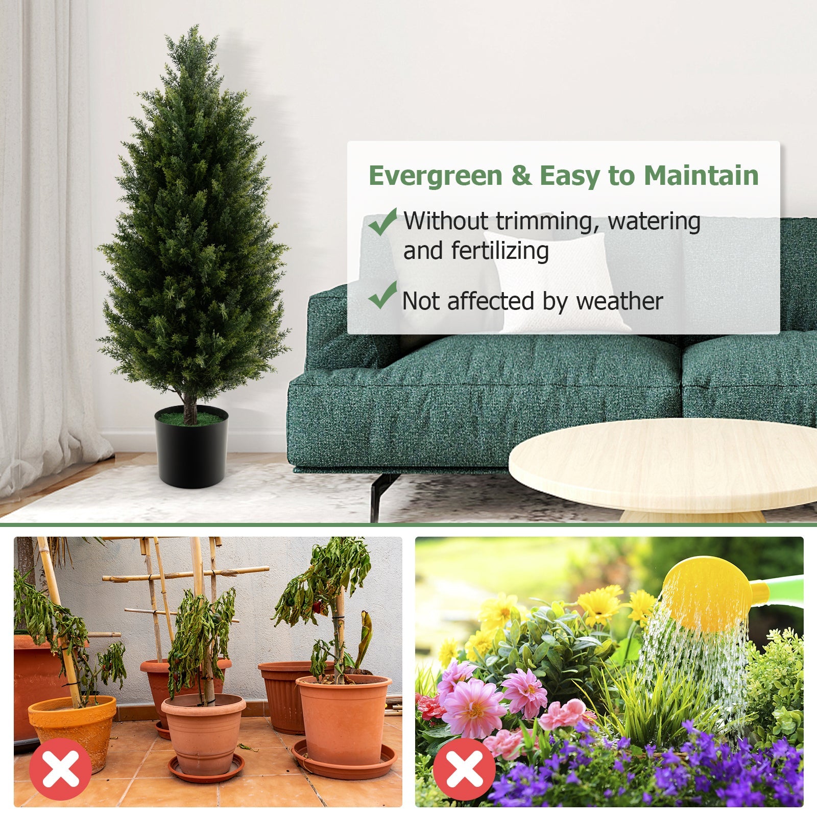 3 Feet Artificial Topiary Cedar Tree with Cement Plastic Pot and Faux Moss-Green DirectDeals