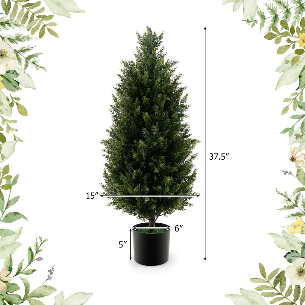 3 Feet Artificial Topiary Cedar Tree with Cement Plastic Pot and Faux Moss-Green DirectDeals