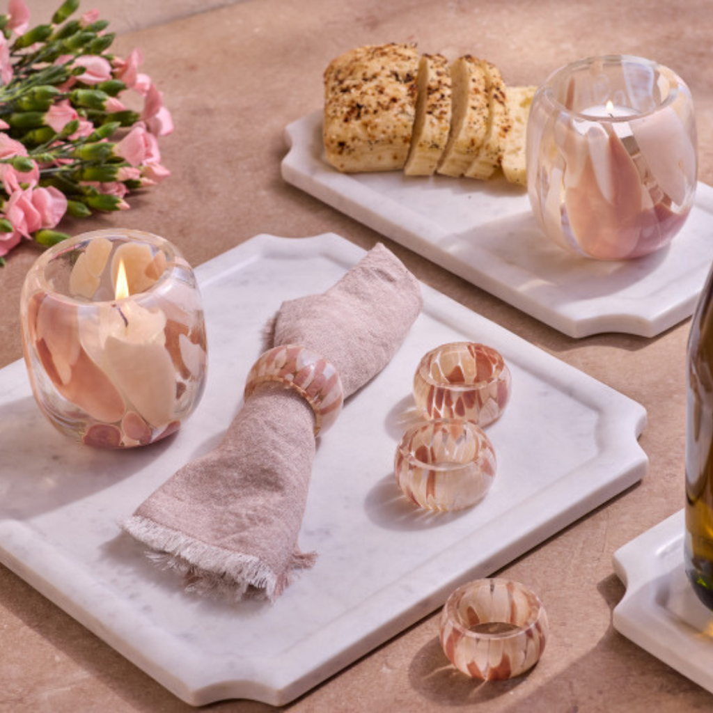 Juna Glass Napkin Rings - Set of 4 Tea + Linen