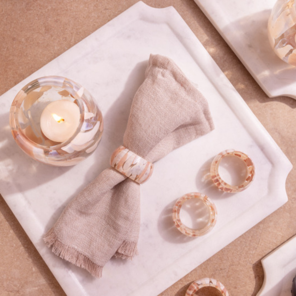 Juna Glass Napkin Rings - Set of 4 Tea + Linen