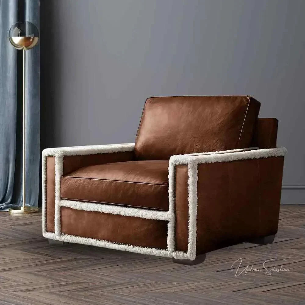 Austin Brown Benchmade Aniline Leather Club Chair LOOMLAN