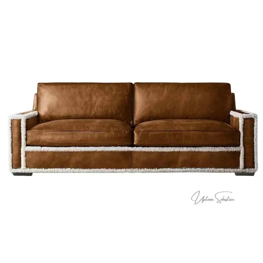 Austin Brown Benchmade Leather Couch Shearing Trim LOOMLAN