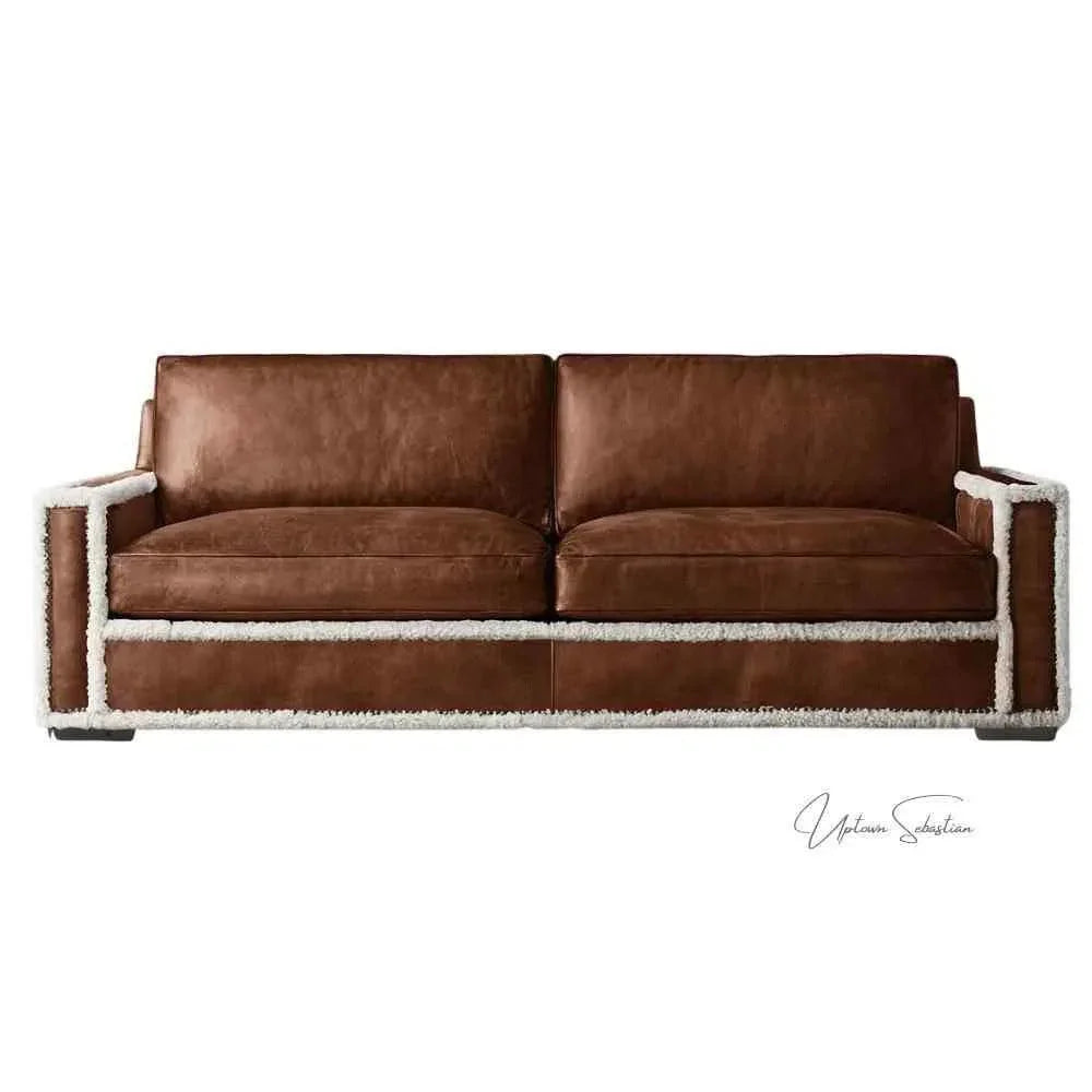 Austin Brown Benchmade Leather Couch Shearing Trim LOOMLAN