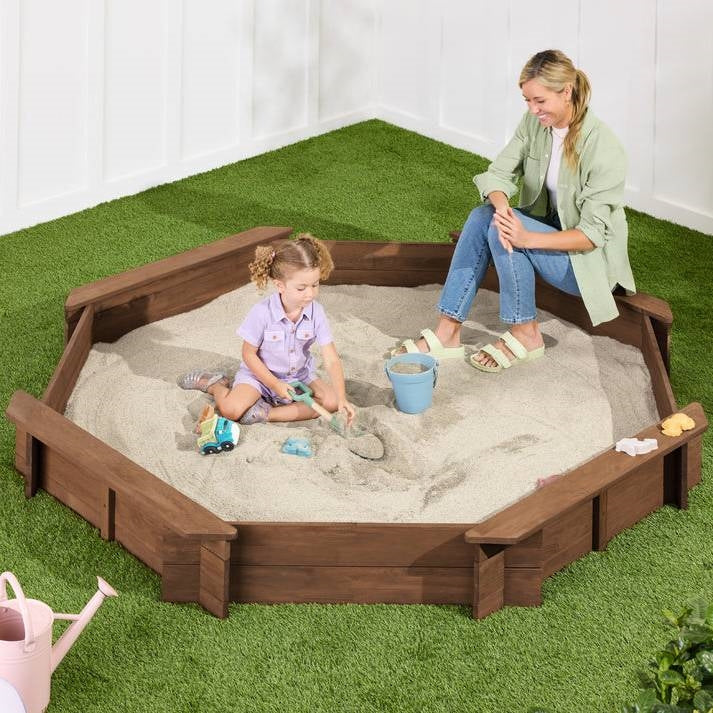 Kid's Octagonal Sandbox in Walnut Wood Finish HomePacific