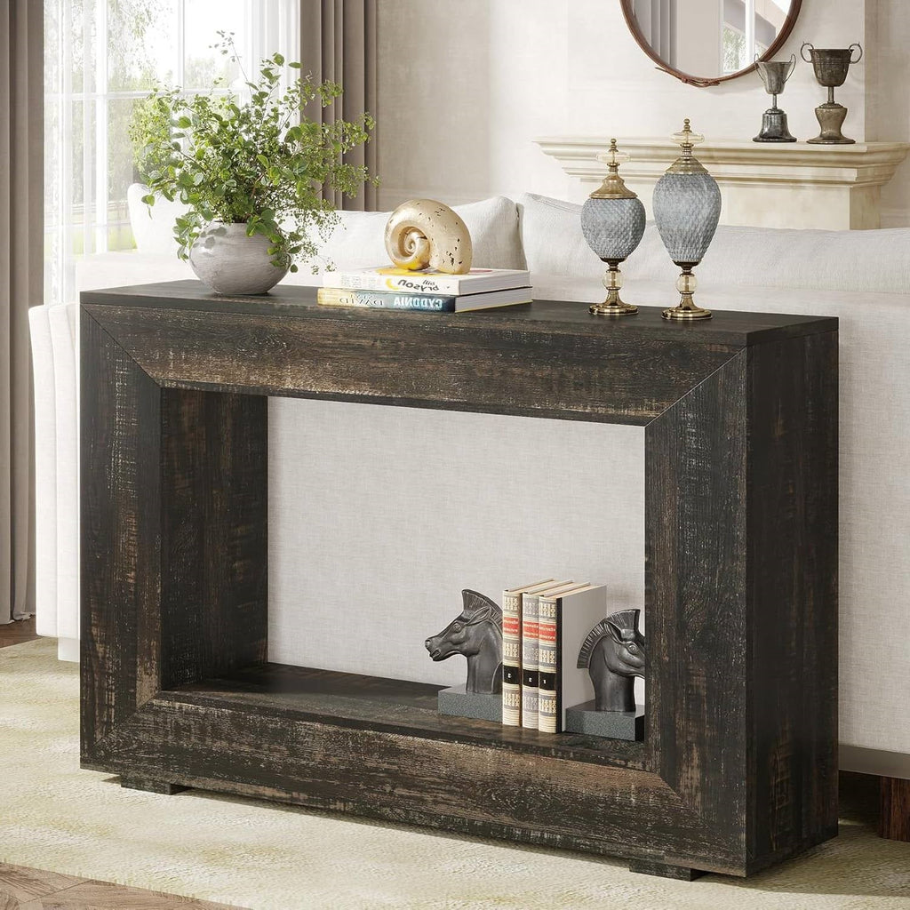 Modern Farmhouse 47-inch Long Sofa Table in Dark Grey Black Wood Finish HomePacific