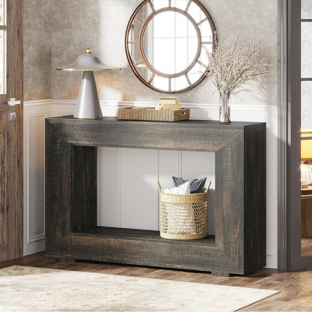 Modern Farmhouse 47-inch Long Sofa Table in Dark Grey Black Wood Finish HomePacific