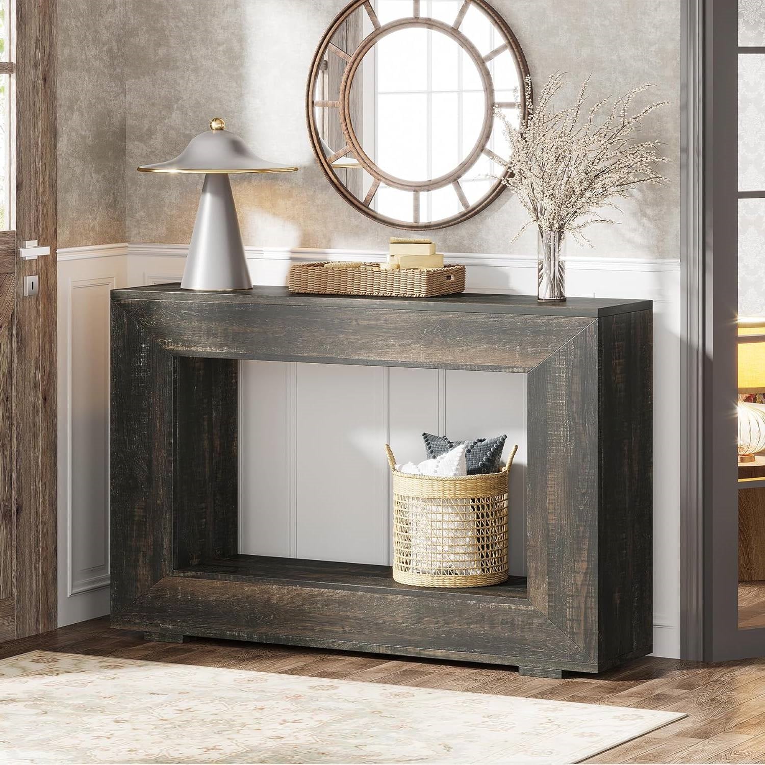 Modern Farmhouse 47-inch Long Sofa Table in Dark Grey Black Wood Finish HomePacific