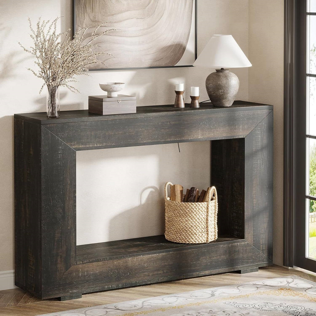 Modern Farmhouse 47-inch Long Sofa Table in Dark Grey Black Wood Finish HomePacific