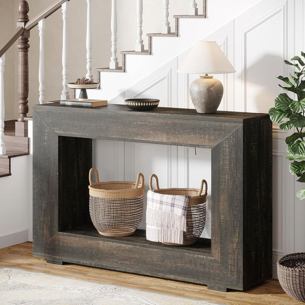Modern Farmhouse 47-inch Long Sofa Table in Dark Grey Black Wood Finish HomePacific