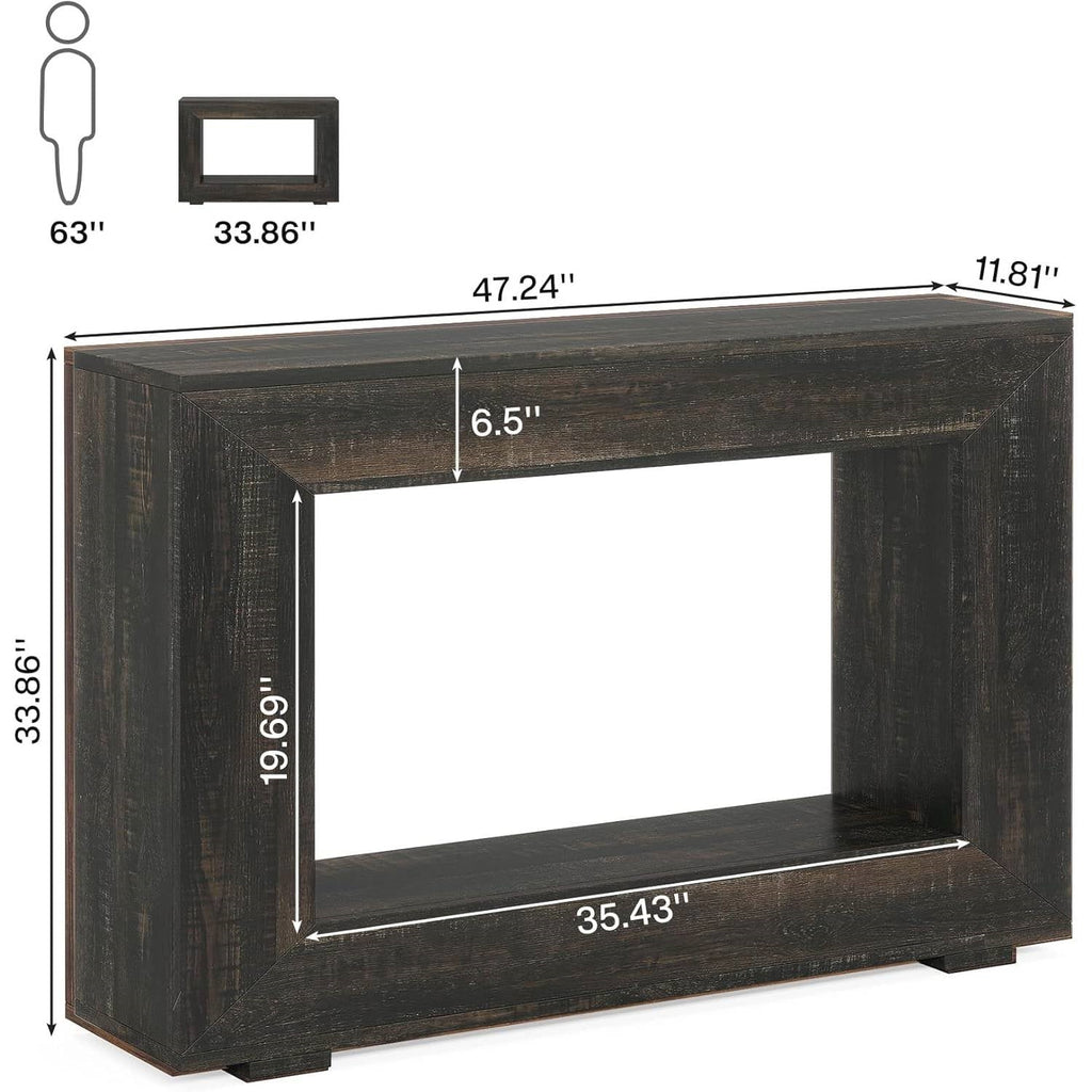 Modern Farmhouse 47-inch Long Sofa Table in Dark Grey Black Wood Finish HomePacific