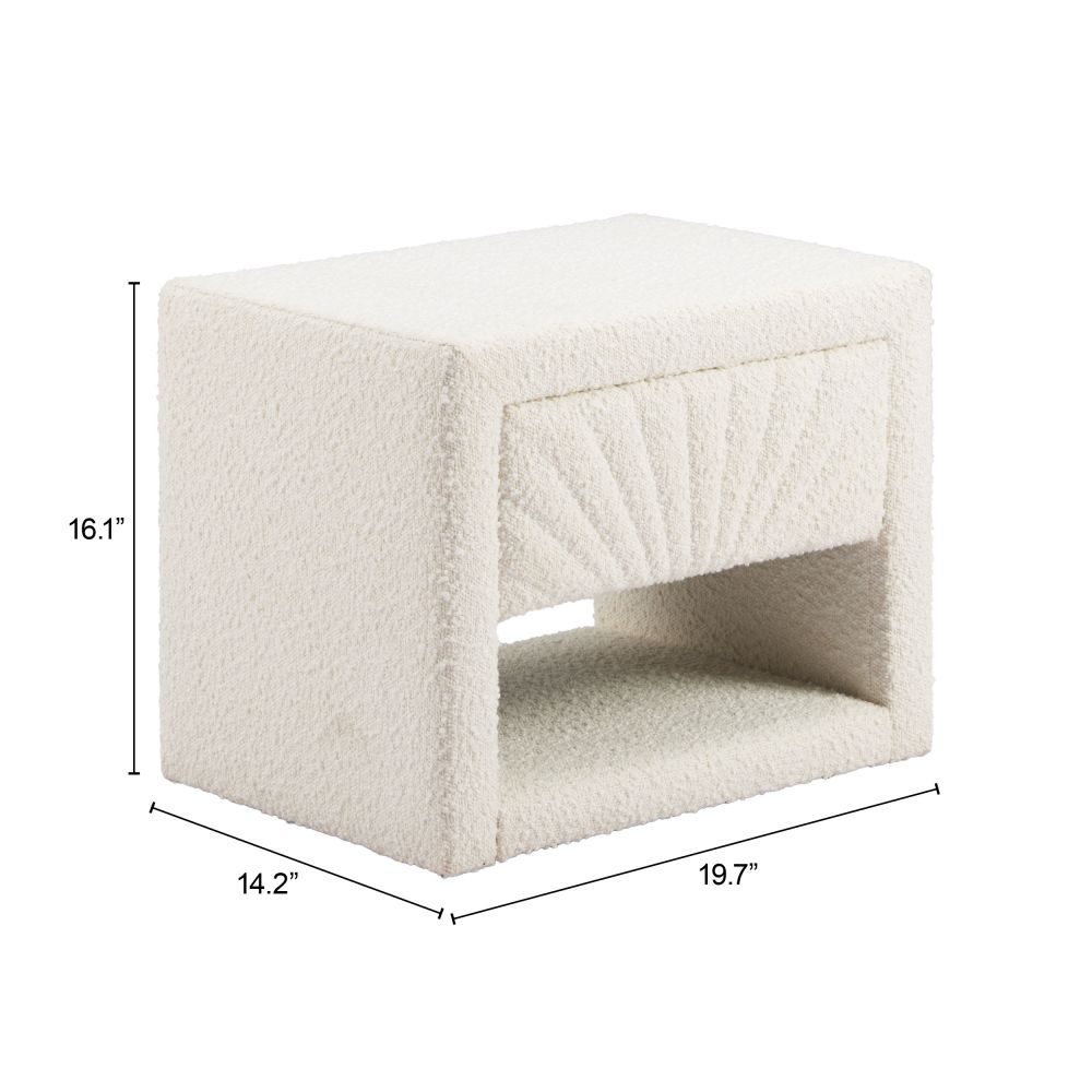 Baris Ivory Textured Fabric Nightstand Ivory LOOMLAN