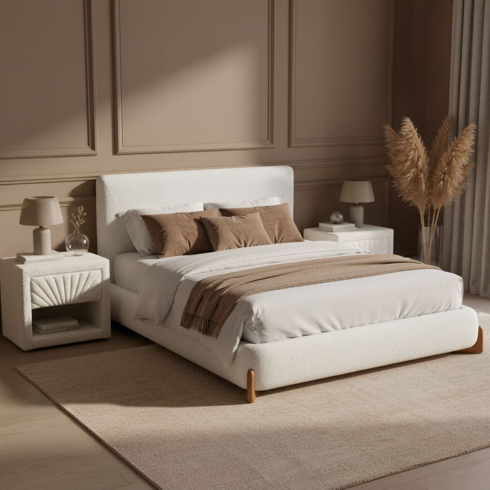 Baris Ivory Textured Fabric Nightstand Ivory LOOMLAN