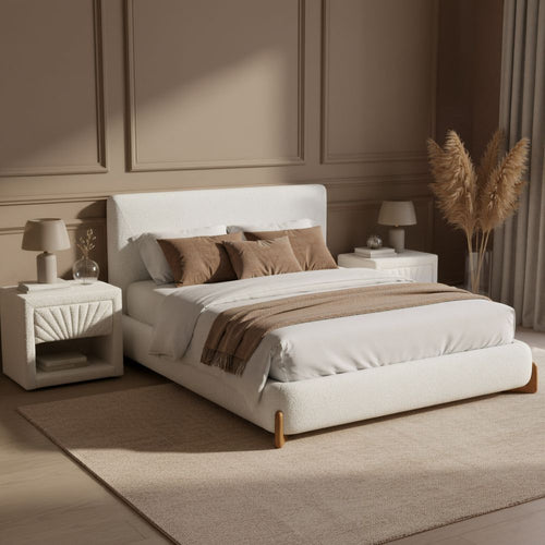Baris Ivory Textured Fabric Nightstand Ivory LOOMLAN