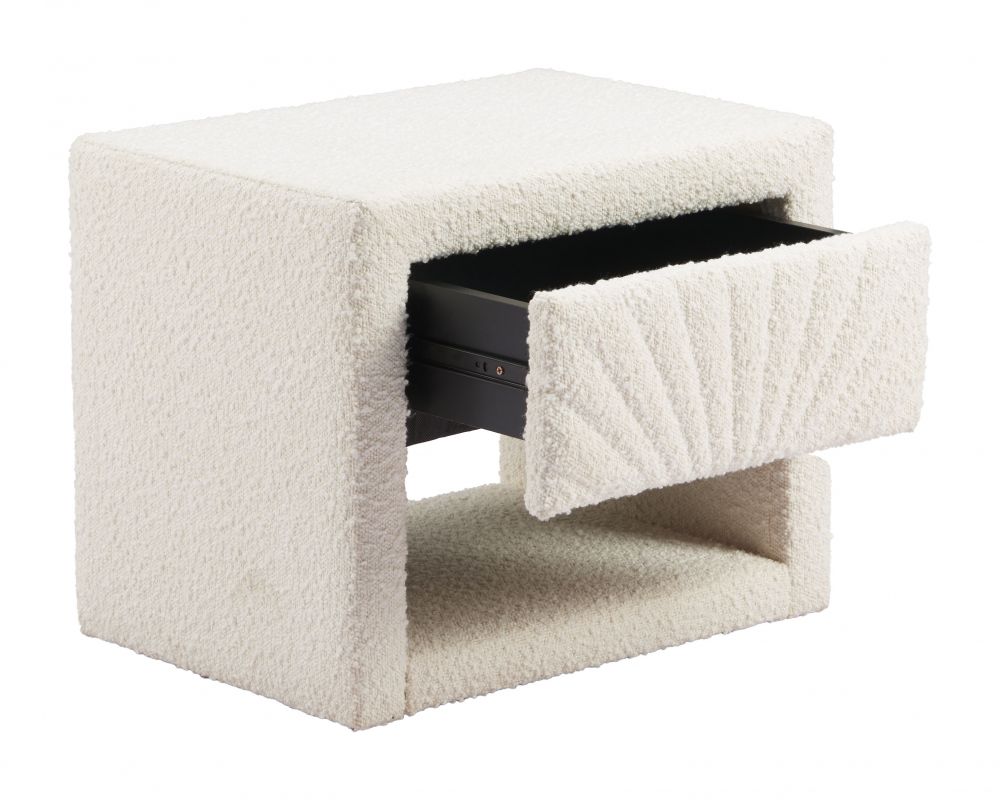Baris Ivory Textured Fabric Nightstand Ivory LOOMLAN