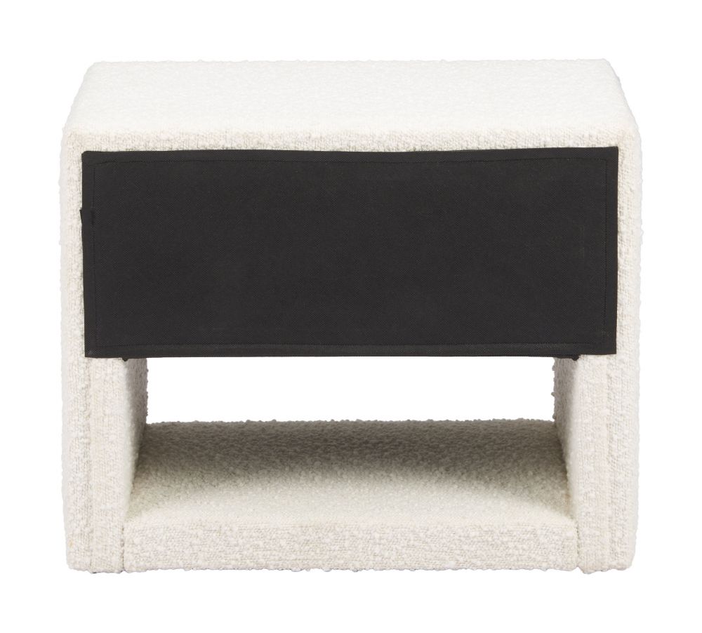 Baris Ivory Textured Fabric Nightstand Ivory LOOMLAN