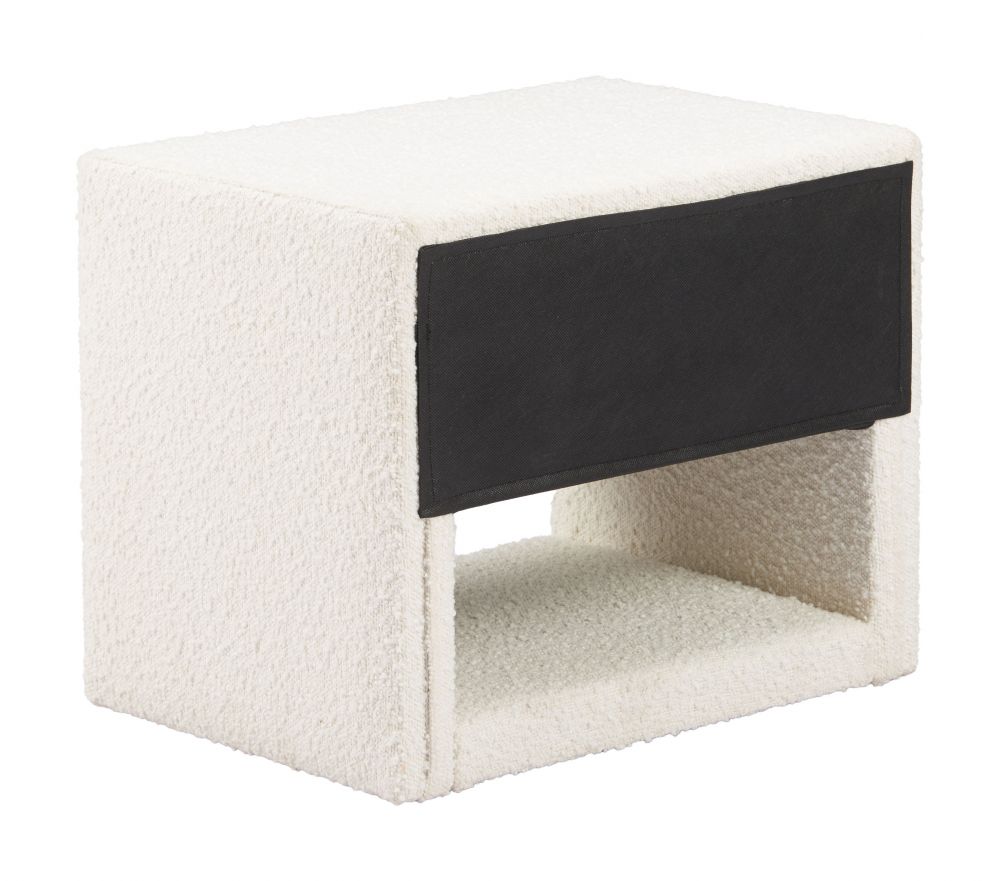 Baris Ivory Textured Fabric Nightstand Ivory LOOMLAN