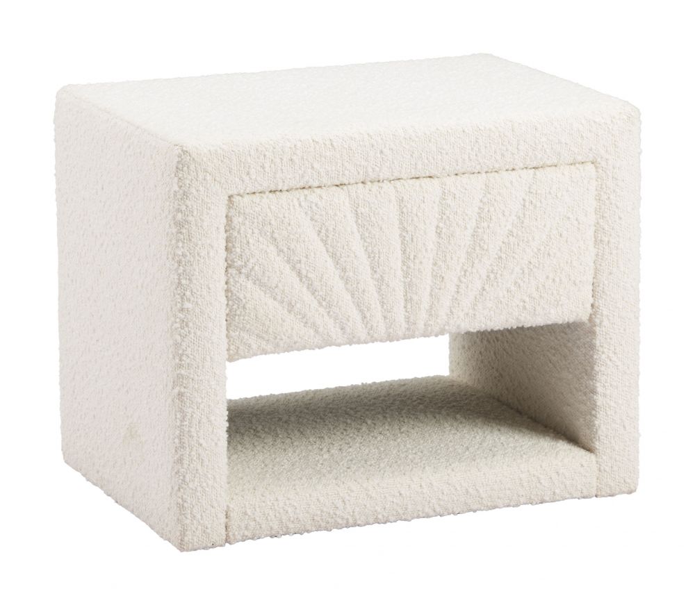 Baris Ivory Textured Fabric Nightstand Ivory LOOMLAN