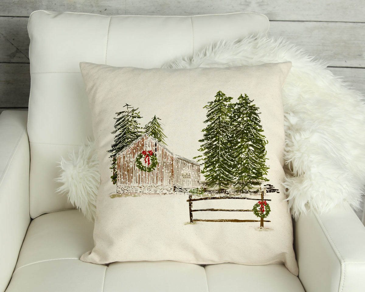 Barn with Wreath and Trees Pillow Cover #18 Cotton and Crate