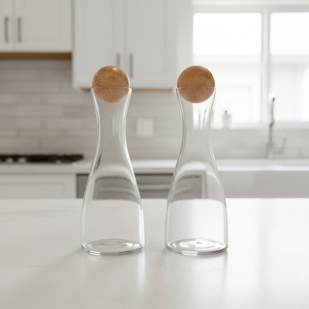Glass & Mango Wood Cruet Set Tea + Linen