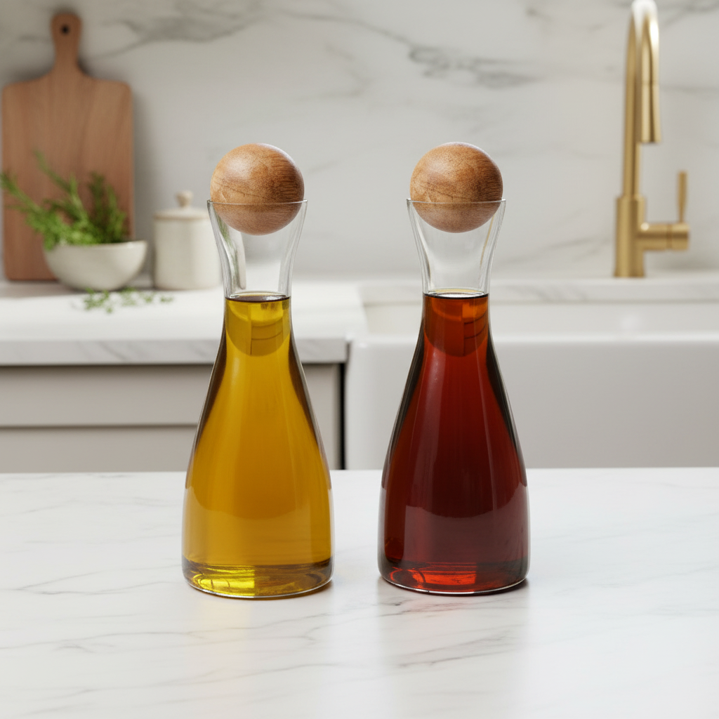 Glass & Mango Wood Cruet Set Tea + Linen