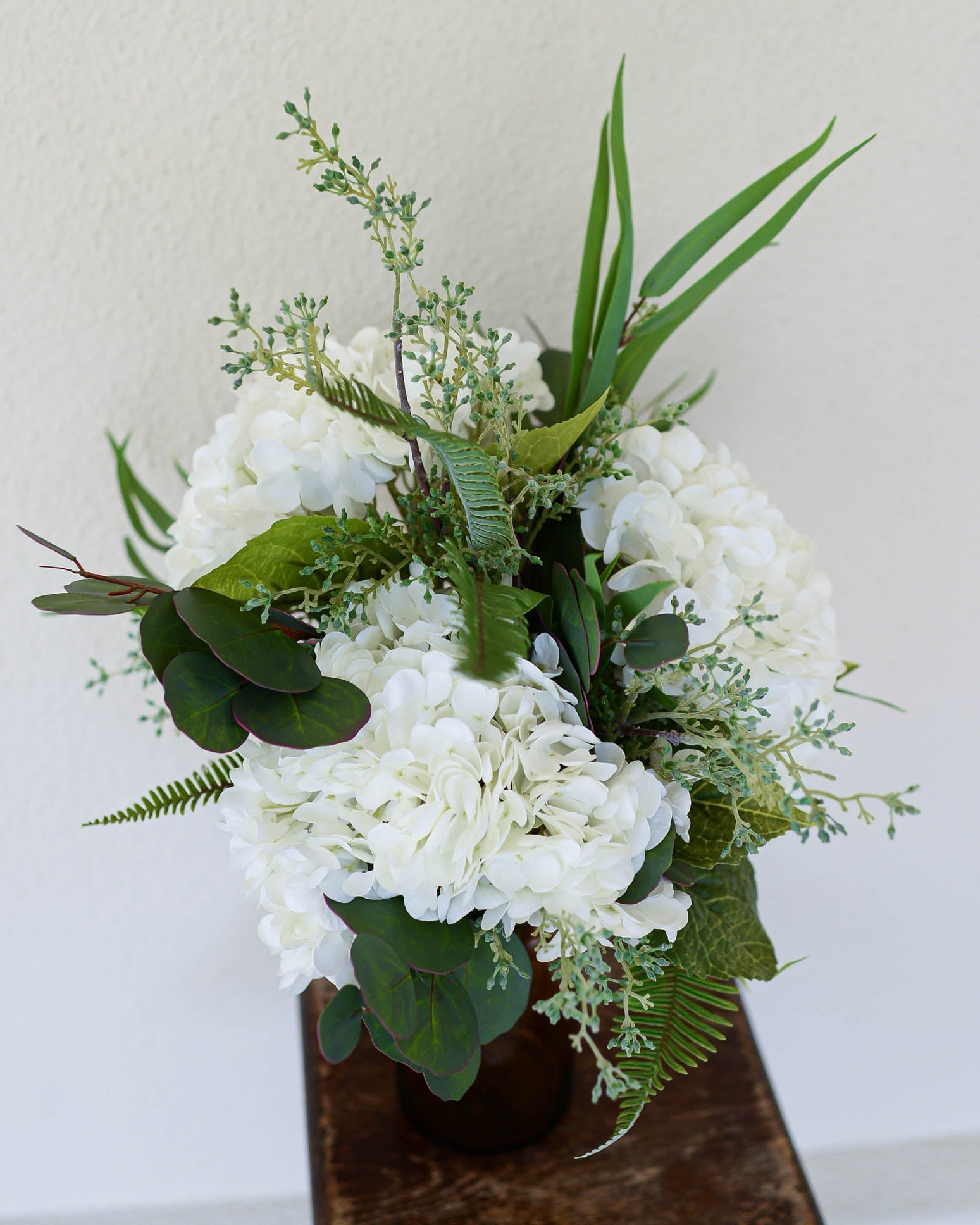 Real Touch Triple White Hydrangea Bouquet Drop In Branches Designs