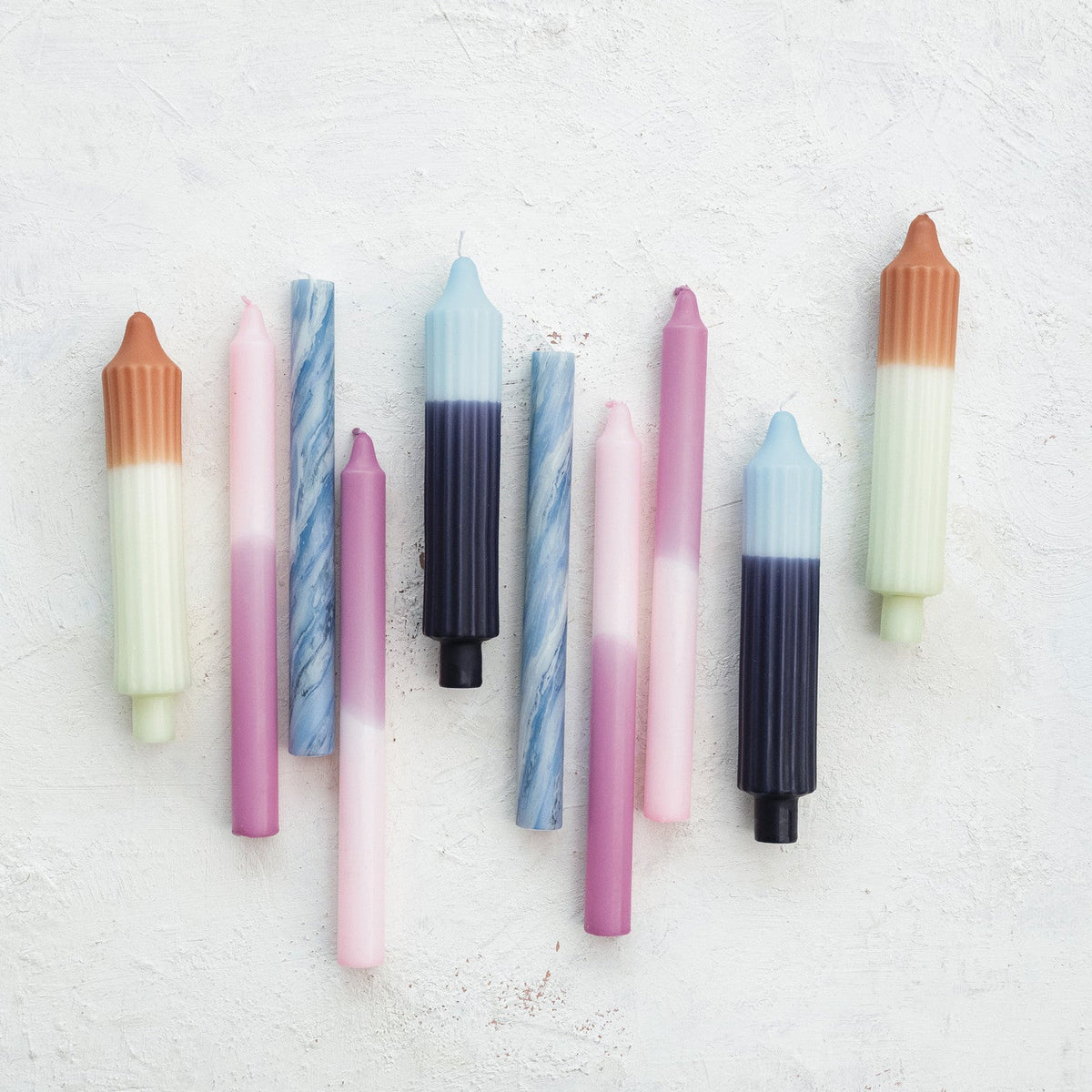 Blue Two-Tone Pleated Taper Candles | Set of 2 Rust & Cinder