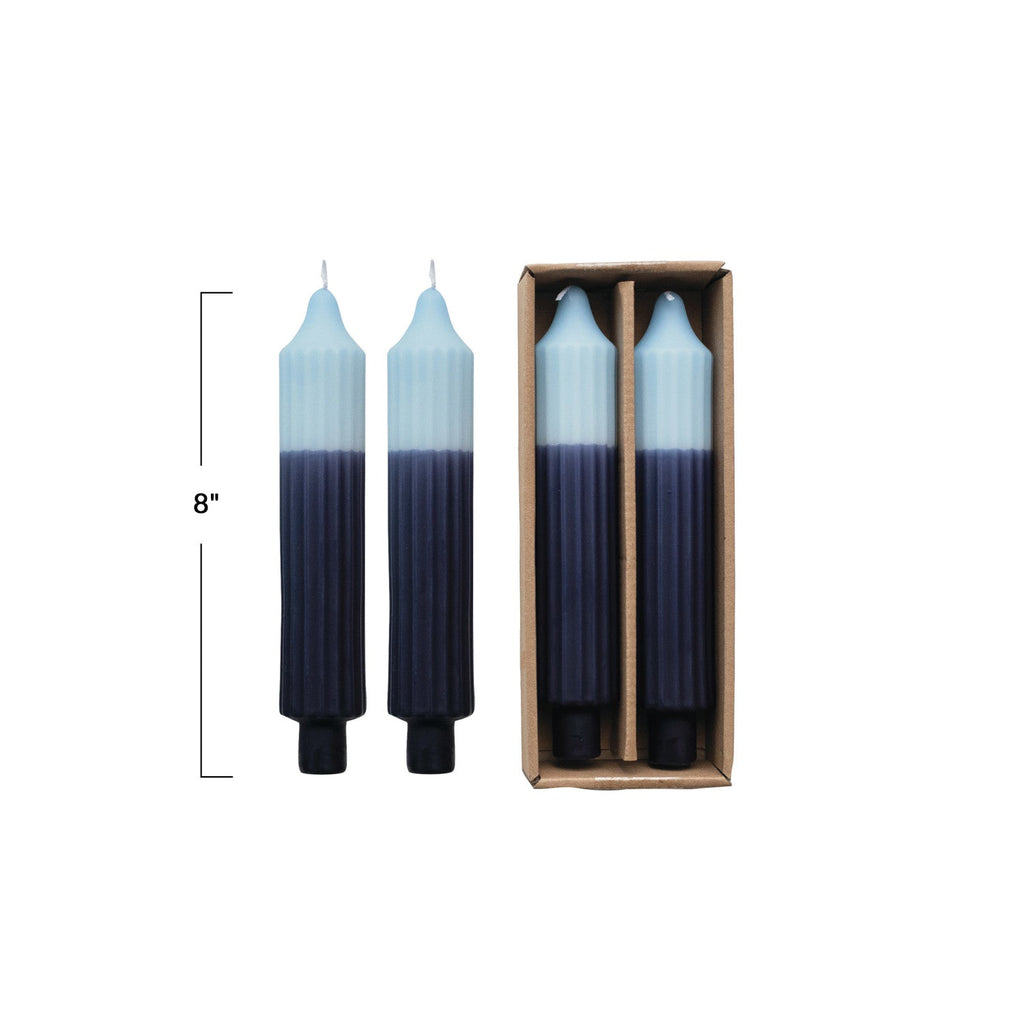 Blue Two-Tone Pleated Taper Candles | Set of 2 Rust & Cinder