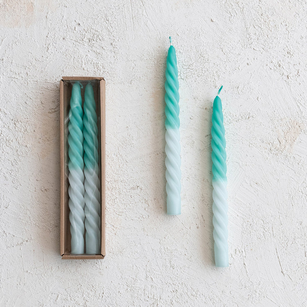 Ombre Aqua Unscented Twisted Taper Candles | Set of 2 Rust & Cinder