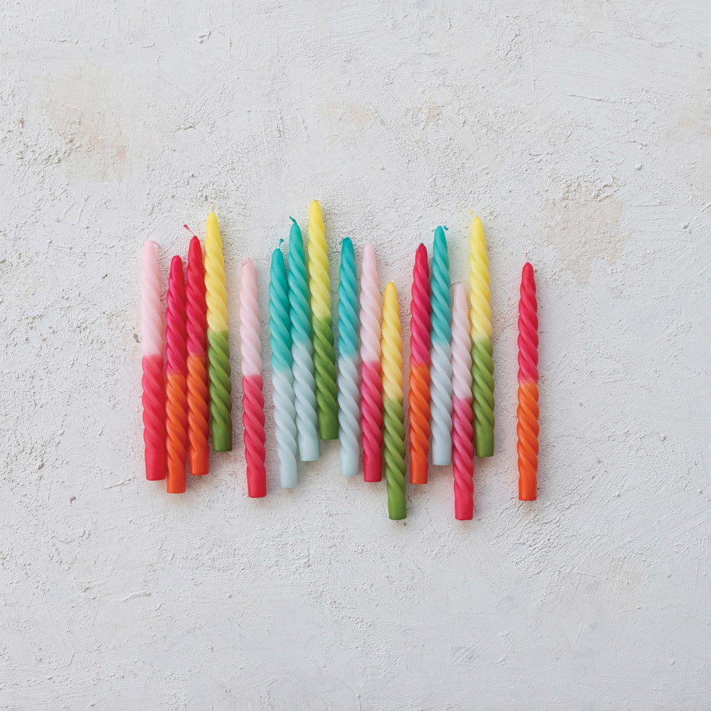 Ombre Green & Yellow Unscented Twisted Taper Candles | Set of 2 Rust & Cinder