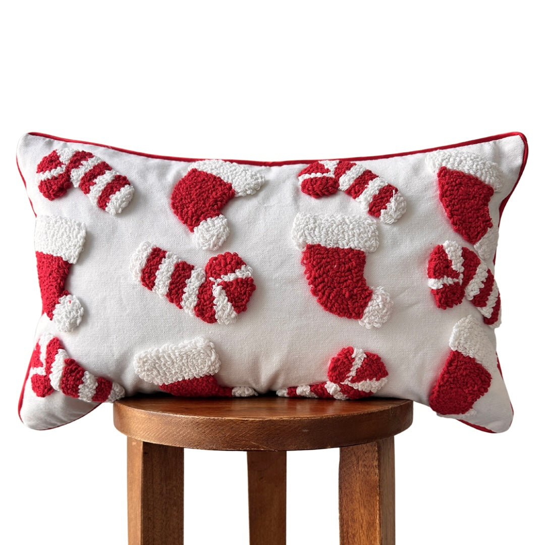 Candy Cane & Santa Hat Lumbar Pillow Cover Busa Designs