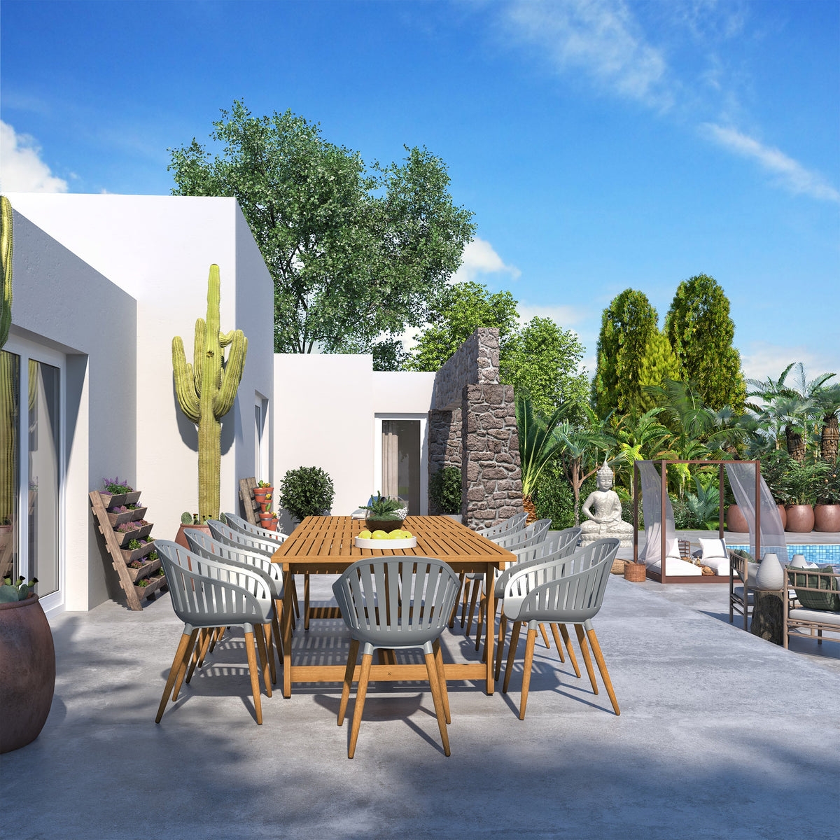 Leyland Table and Nassau Grey Armchairs Dining Set LifestyleGarden US