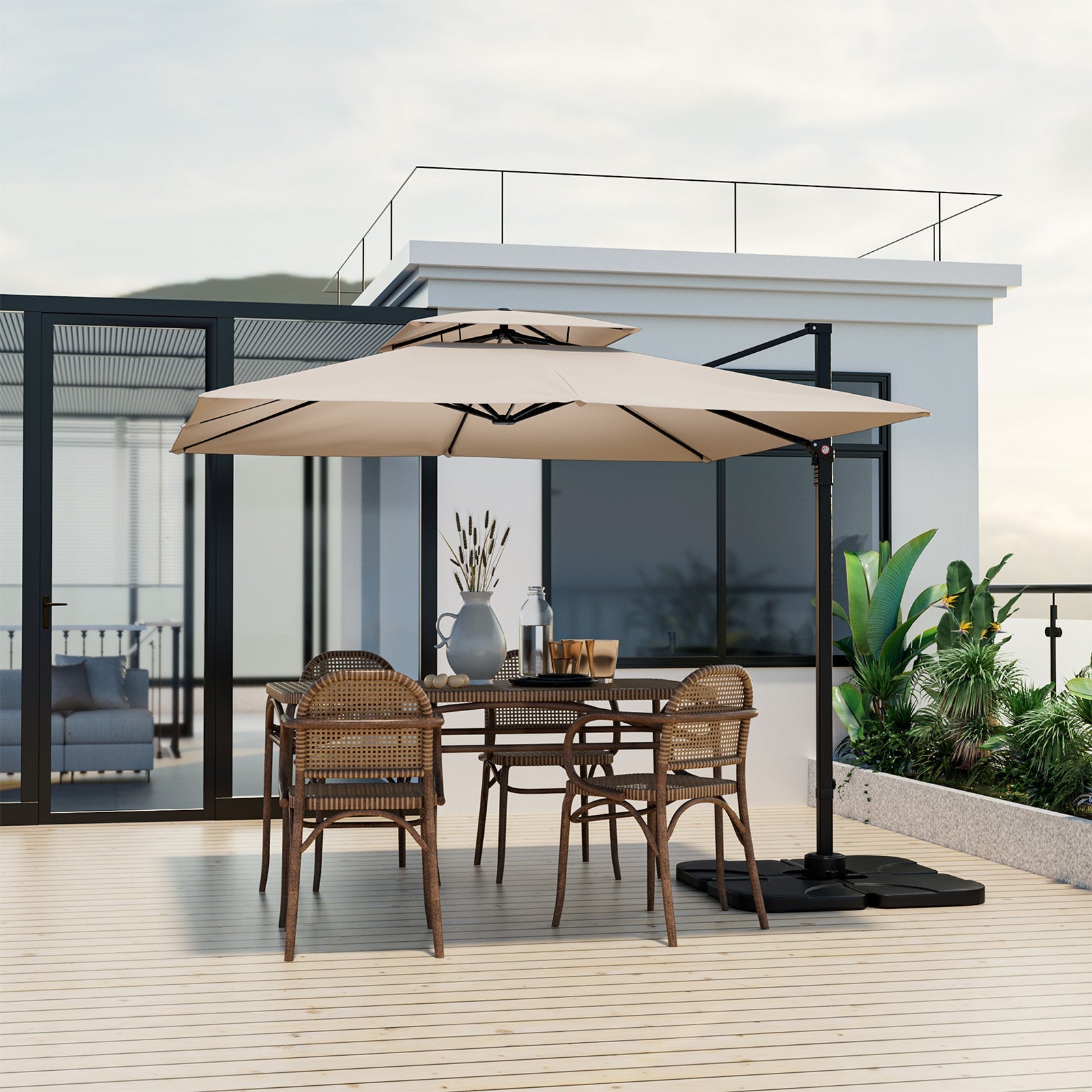 9.5 Feet Cantilever Patio Umbrella with 360° Rotation and Double Top DirectDeals