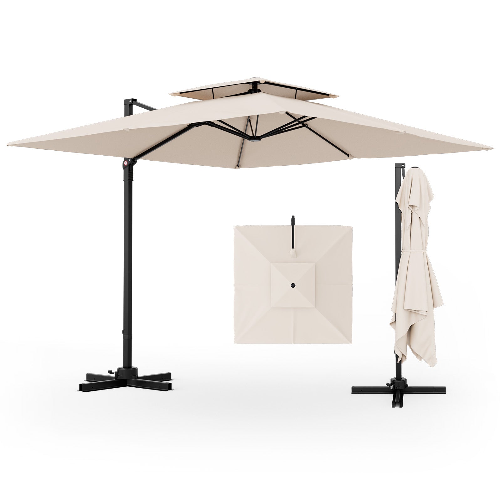 9.5 Feet Cantilever Patio Umbrella with 360° Rotation and Double Top DirectDeals