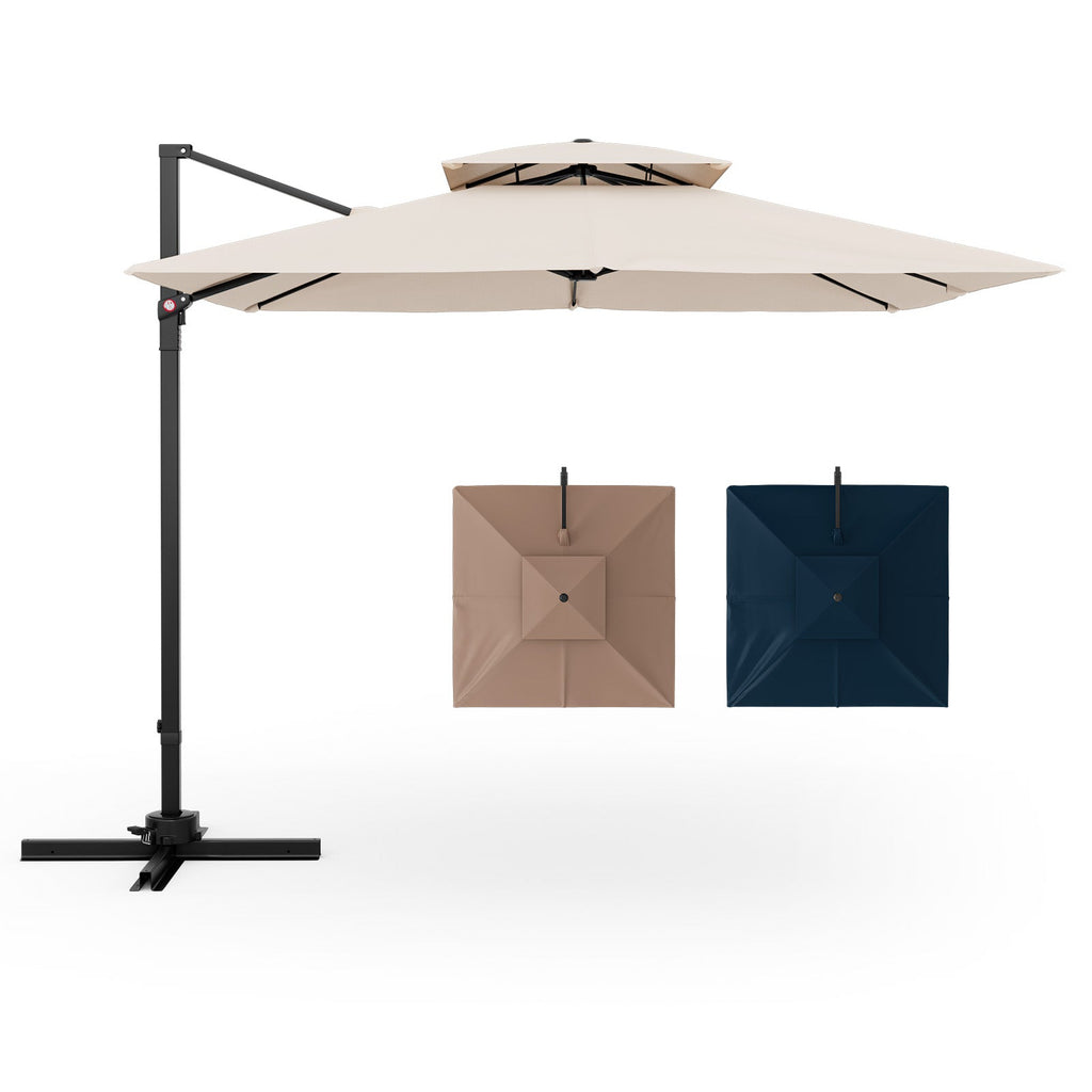 9.5 Feet Cantilever Patio Umbrella with 360° Rotation and Double Top DirectDeals