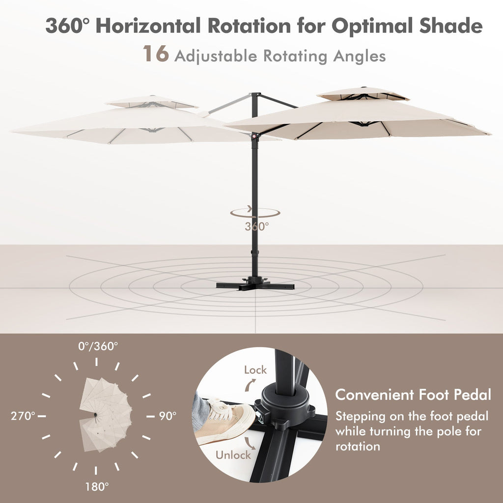 9.5 Feet Cantilever Patio Umbrella with 360° Rotation and Double Top DirectDeals