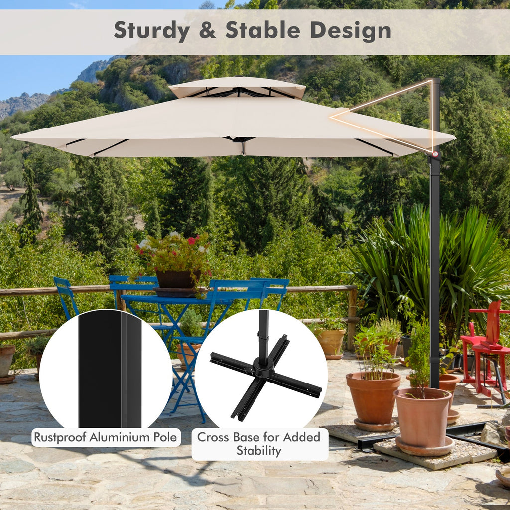 9.5 Feet Cantilever Patio Umbrella with 360° Rotation and Double Top DirectDeals
