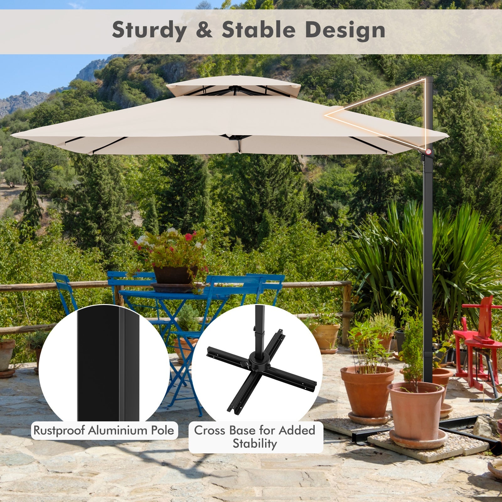 9.5 Feet Cantilever Patio Umbrella with 360° Rotation and Double Top DirectDeals