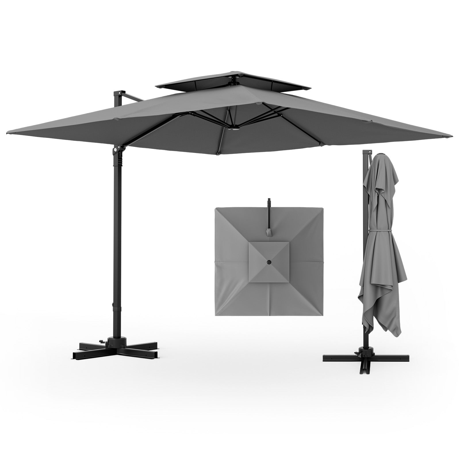 9.5 Feet Cantilever Patio Umbrella with 360° Rotation and Double Top DirectDeals