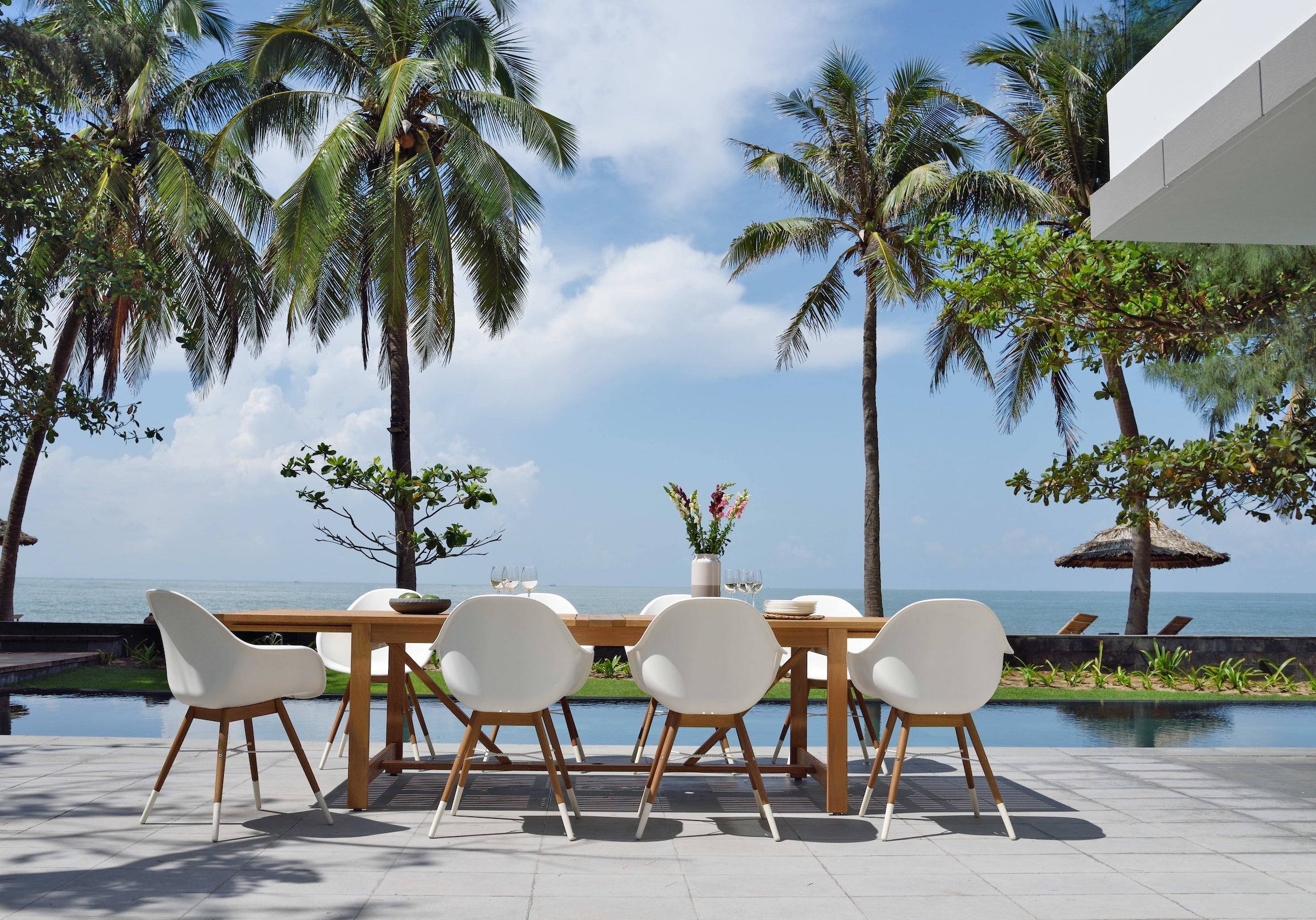 Leyland Table and 8 Chamonix Armchair Dining Set LifestyleGarden US