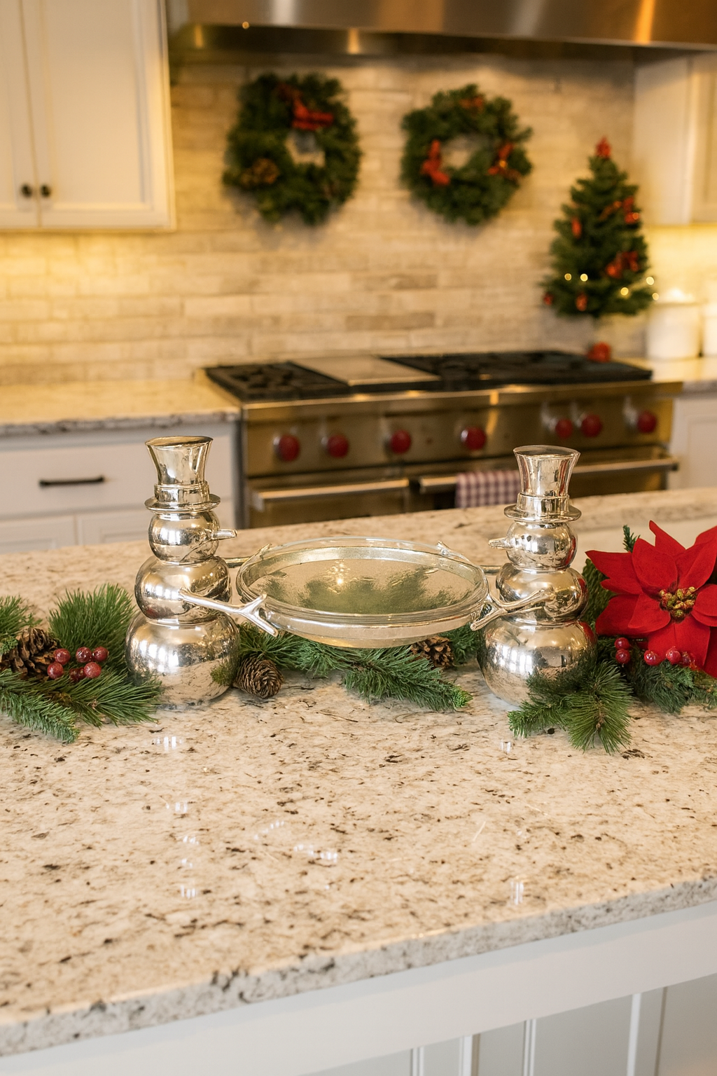 Cast Aluminum Snowmen with Hammered Glass Bowl Rust & Cinder