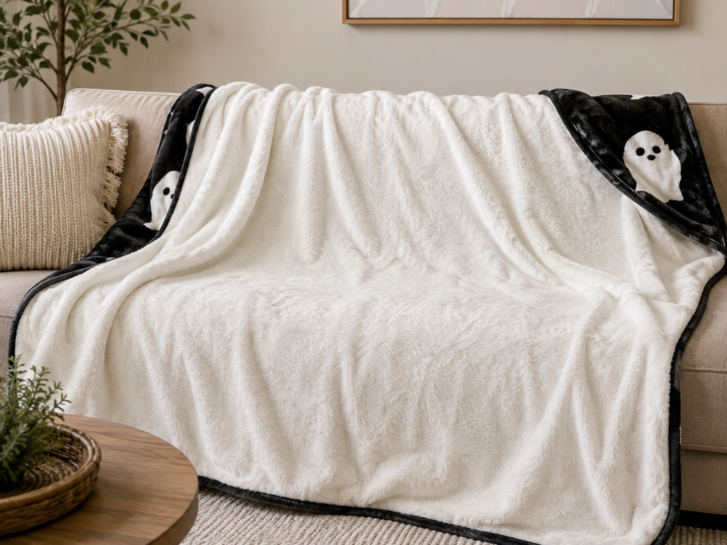 Soft Ghost Throw Blanket – Black & White, 50” x 60” Busa Designs