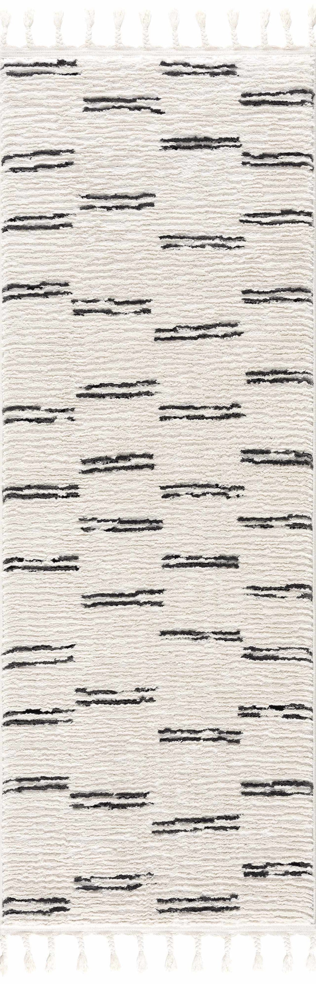 Riad Black Striped White Rug with Tassels Boutique Rugs