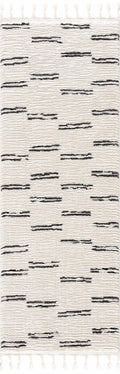 Riad Black Striped White Rug with Tassels Boutique Rugs