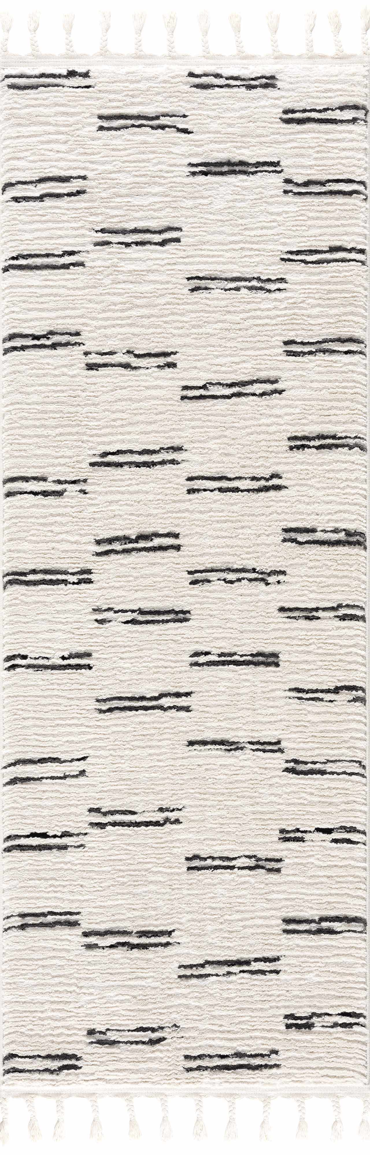 Riad Black Striped White Rug with Tassels Boutique Rugs