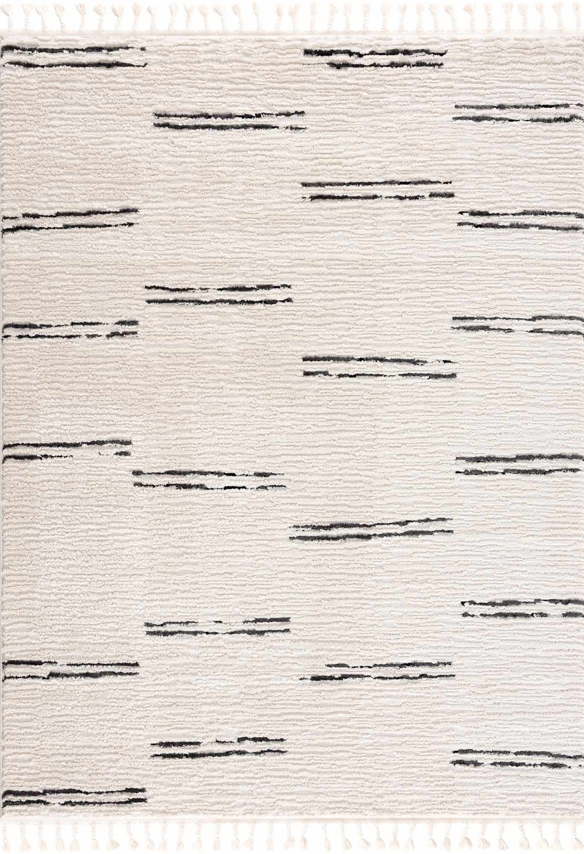 Riad Black Striped White Rug with Tassels Boutique Rugs