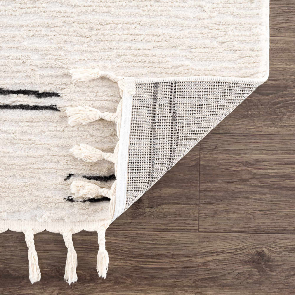 Riad Black Striped White Rug with Tassels Boutique Rugs