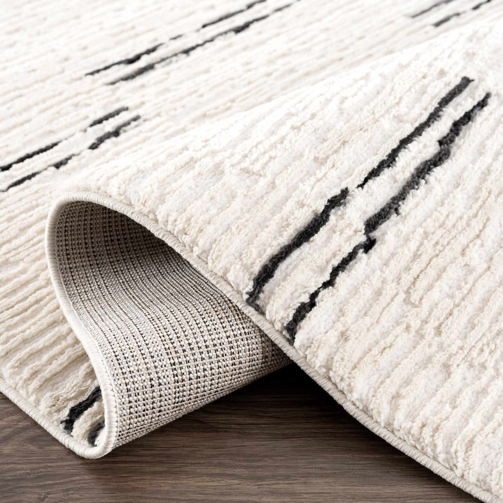 Riad Black Striped White Rug with Tassels Boutique Rugs