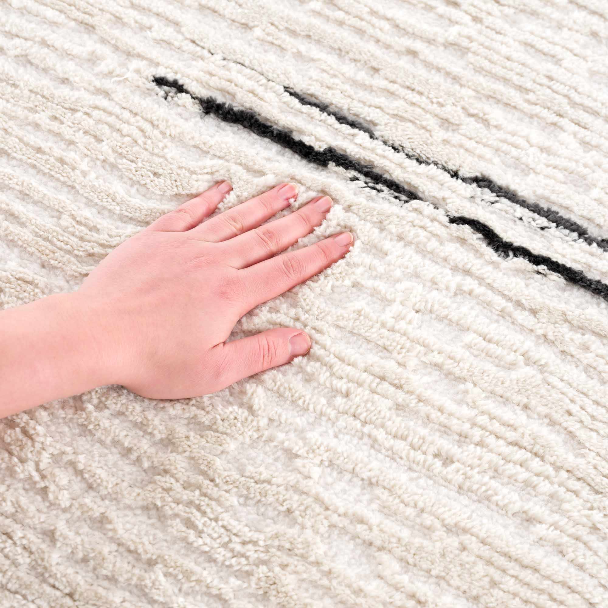 Riad Black Striped White Rug with Tassels Boutique Rugs