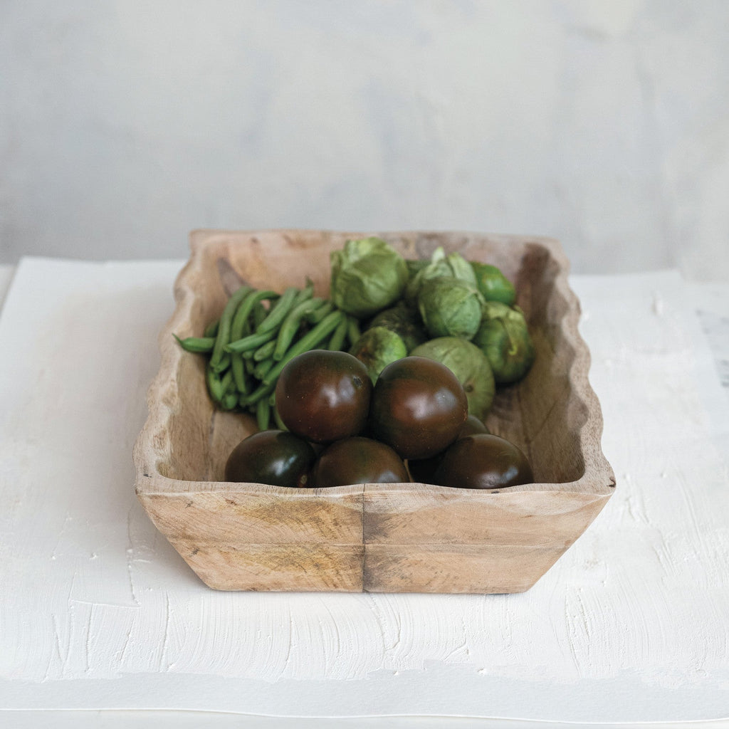 Mango Wood Scalloped Edge Tray Rust & Cinder